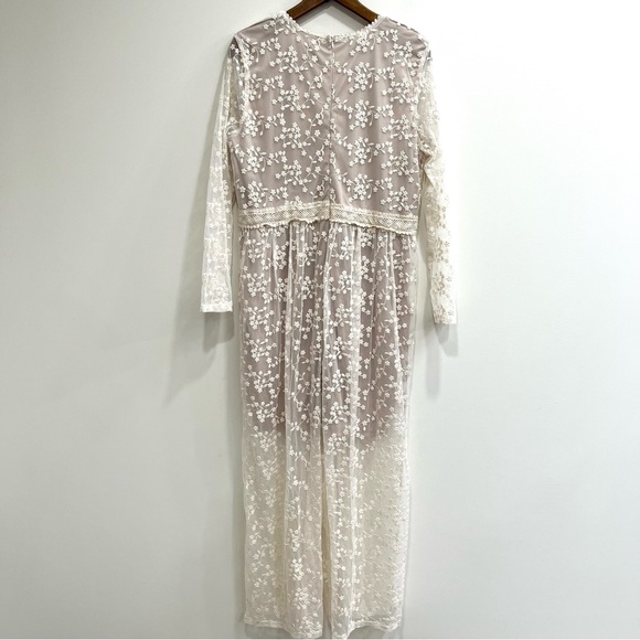 Arula cream floral lace nude underlay maxi dress wedding formal shower NEW - Picture 3 of 12